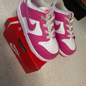 Nike Kids Pink and White Low-Top Dunks